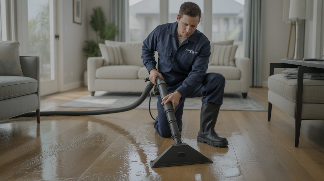 Water Damage Restoration technician working inside a Albuquerque home